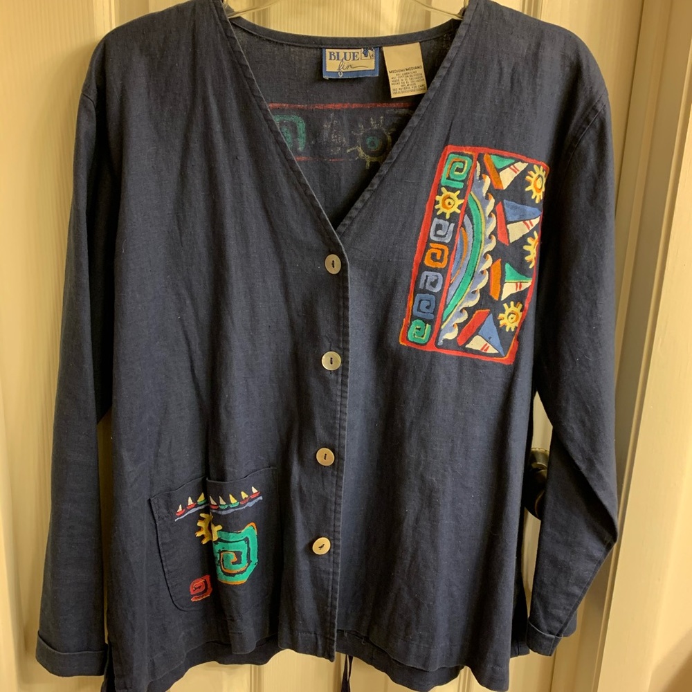 Hand painted linen jacket by Blue Fin